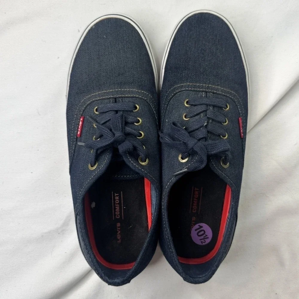 Levis‎ Mens 10.5 Navy Blue Denim Low Top Sneakers 1751909U Comfort Shoes Skater